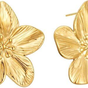Gold Flower Stud Earrings Women Hypoallergenic Silver Large Statement Jewelry